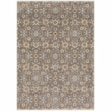 2' X 3' Grey And Tan Floral Power Loom Stain Resistant Area Rug With Fringe