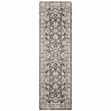 2' X 8' Grey And Ivory Oriental Power Loom Stain Resistant Runner Rug With Fringe
