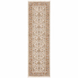 2' X 8' Rust And Ivory Oriental Power Loom Stain Resistant Runner Rug With Fringe