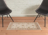 2' X 3' Rust And Ivory Oriental Power Loom Stain Resistant Area Rug With Fringe