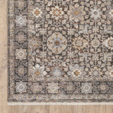 5' X 8' Charcoal And Ivory Oriental Area Rug With Fringe