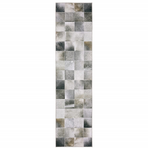 8' Gray And Charcoal Geometric Runner Rug