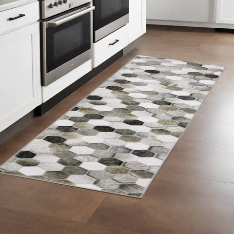 8' Gray And Charcoal Geometric Runner Rug