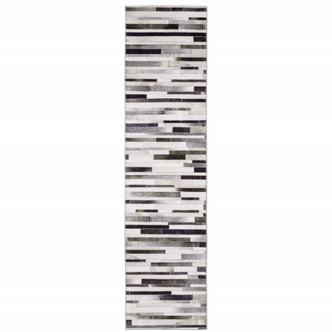 8' Gray And Charcoal Geometric Runner Rug