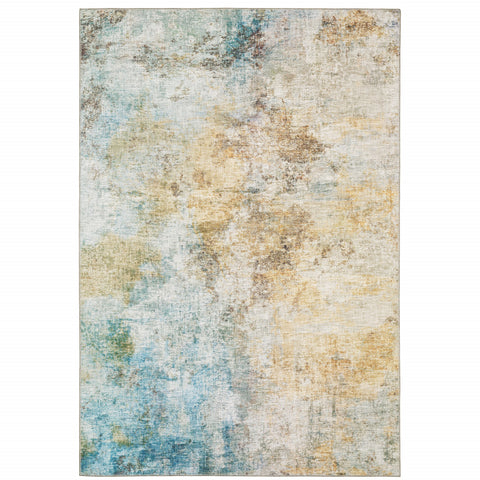 8' X 10' Blue and Beige Abstract Power Loom Area Rug