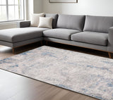 8' X 10' Blue And Gray Abstract Distressed Area Rug