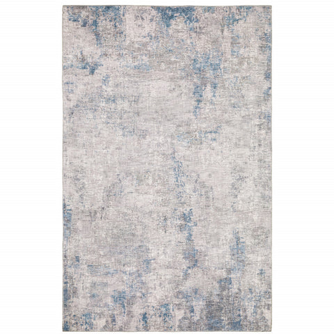 8' X 10' Blue And Gray Abstract Distressed Area Rug