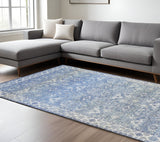 8' X 10' Blue And Ivory Oriental Distressed Area Rug