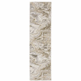 2' X 8' Ivory Tan Beige Grey And Brown Abstract Power Loom Stain Resistant Runner Rug
