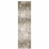 2' X 8' Ivory Grey Tan Brown And Beige Abstract Power Loom Stain Resistant Runner Rug