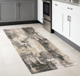 8' Gray And Beige Abstract Distressed Runner Rug