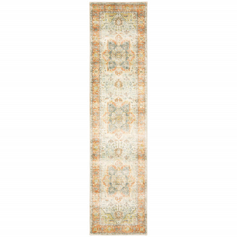2' X 8' Blue And Orange Abstract Power Loom Stain Resistant Runner Rug
