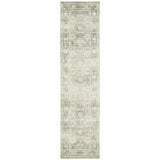 2' X 8' Green And Ivory Oriental Power Loom Stain Resistant Runner Rug