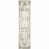 8' Gray and Ivory Oriental Power Loom Runner Rug