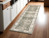 8' Gray and Ivory Oriental Power Loom Runner Rug