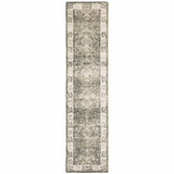 8' Gray and Ivory Oriental Power Loom Runner Rug
