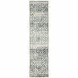 2' X 8' Blue Ivory And Grey Oriental Power Loom Stain Resistant Runner Rug