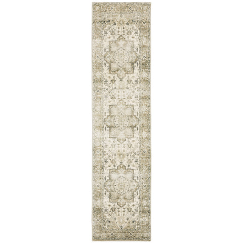 8' Tan and Ivory Oriental Power Loom Runner Rug
