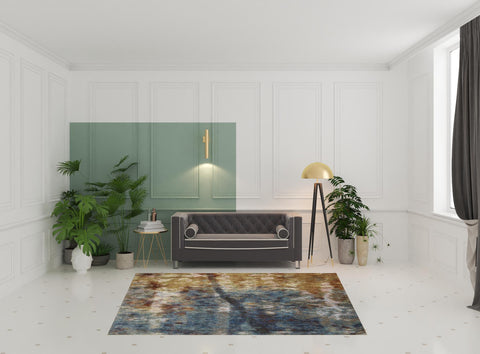 7' X 9' Blue And Gold Abstract Area Rug