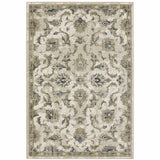 4' X 6' Beige Gold Blue And Grey Oriental Power Loom Stain Resistant Area Rug