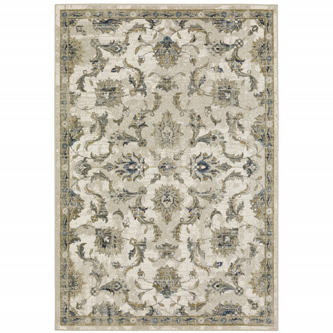 7' X 9' Beige And Gold Oriental Distressed Area Rug