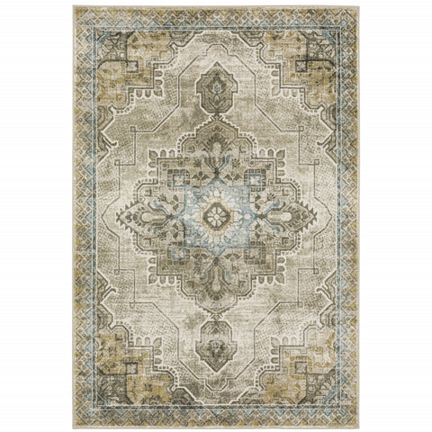 7' X 9' Blue And Gray Oriental Area Rug
