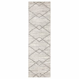 2' X 8' Ivory And Grey Geometric Shag Power Loom Stain Resistant Runner Rug