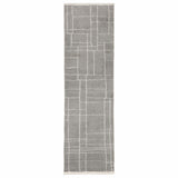 2' X 8' Grey And Ivory Geometric Shag Power Loom Stain Resistant Runner Rug