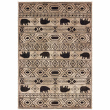7' X 9' Ivory And Black Southwestern Area Rug