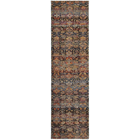 8' Blue And Ivory Abstract Runner Rug