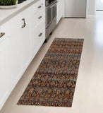 8' Blue And Ivory Abstract Runner Rug