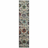 12' Stone Purple And Green Oriental Runner Rug