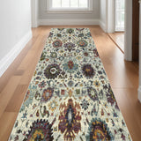 12' Stone Purple And Green Oriental Runner Rug