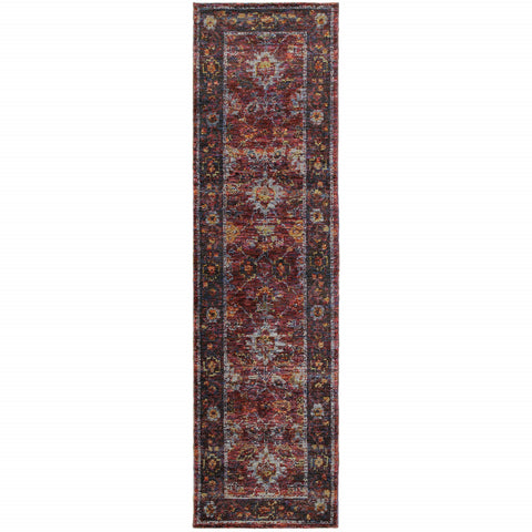 8' Red And Purple Oriental Runner Rug
