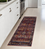 8' Red And Purple Oriental Runner Rug