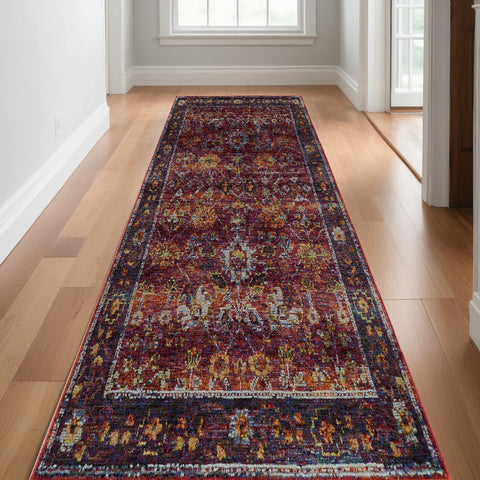12' Red Purple And Gold Oriental Runner Rug