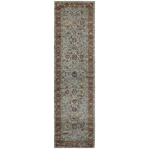 8' Blue And Green Oriental Runner Rug