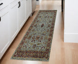 8' Blue And Green Oriental Runner Rug