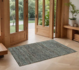 2' X 3' Blue Green Oriental Power Loom Area Rug
