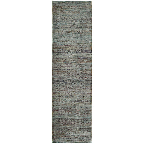 8' Blue And Green Oriental Runner Rug