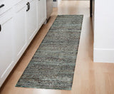 8' Blue And Green Oriental Runner Rug