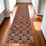 12' Red And Gold Oriental Runner Rug