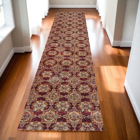12' Red And Gold Oriental Runner Rug