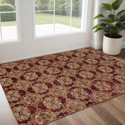 3' X 5' Red And Gold Oriental Area Rug