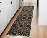 8' Blue And Gold Oriental Runner Rug