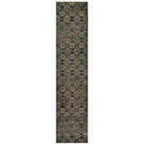 12' Blue And Gold Oriental Runner Rug