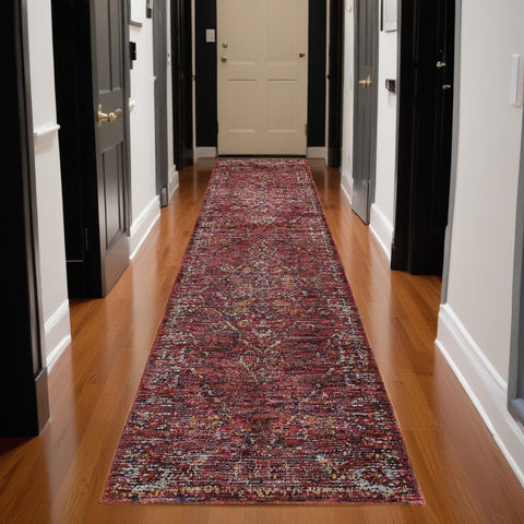 12' Red And Gold Oriental Runner Rug