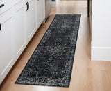 8' Blue And Ivory Oriental Runner Rug
