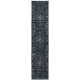 12' Blue And Brown Oriental Runner Rug