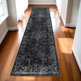 12' Blue And Brown Oriental Runner Rug
